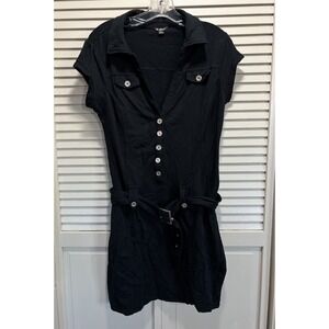 Guess Black Button Down Short Sleeve Shirt Dress XL Collar Pockets Belt NWOT
